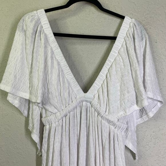 FREE PEOPLE BEACH Dress‎ Medium La La Maxi V-Neck Flutter Sleeves Flouncy Tiered - Picture 6 of 16